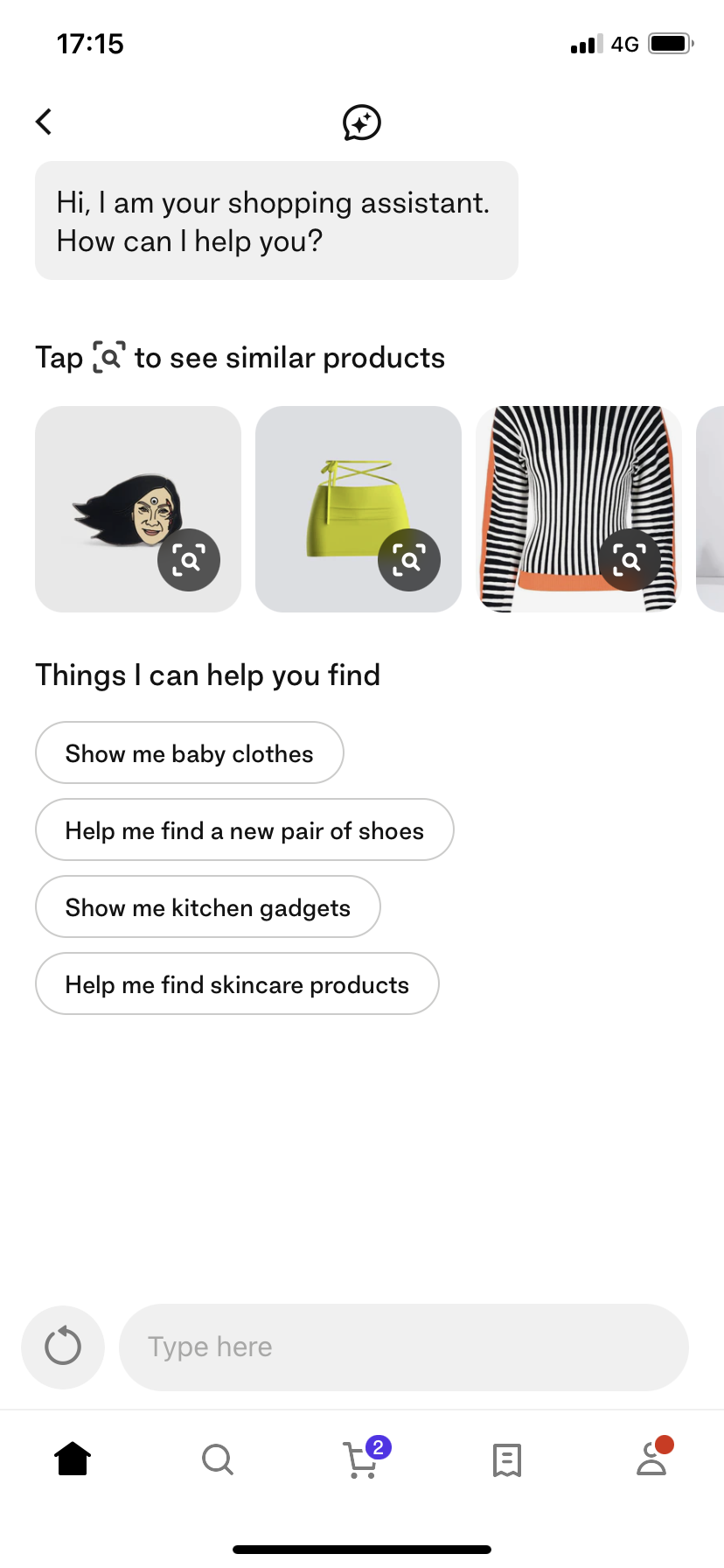 Chat bot ia application Shop